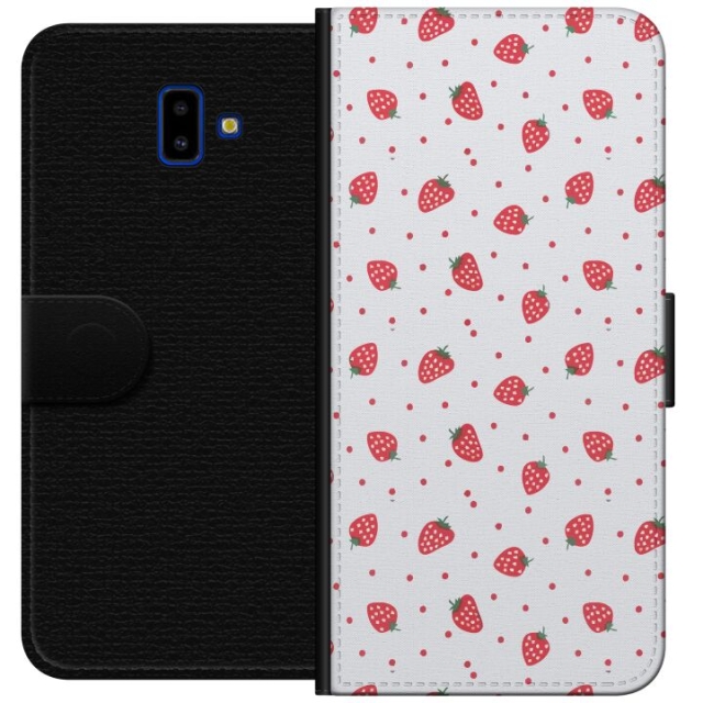 Lompakkokotelo Samsung Galaxy J6+-laitteelle, jossa on Mansikat kuvio
