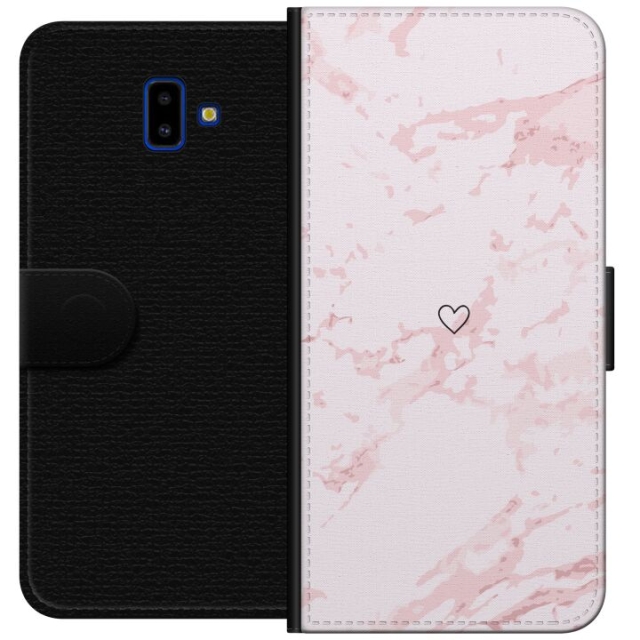Lompakkokotelo Samsung Galaxy J6+-laitteelle, jossa on Roosa Sydän kuvio