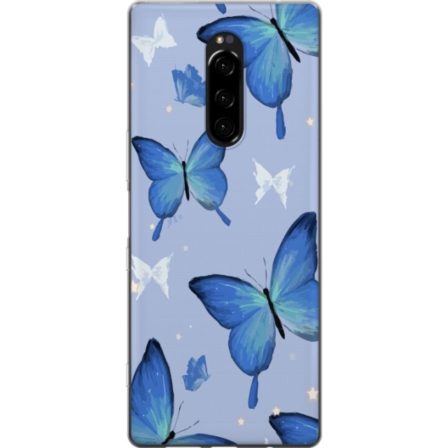 Kännykkäkuori Sony Xperia 1-laitteelle, jossa on Sinisiä perhosia kuvio