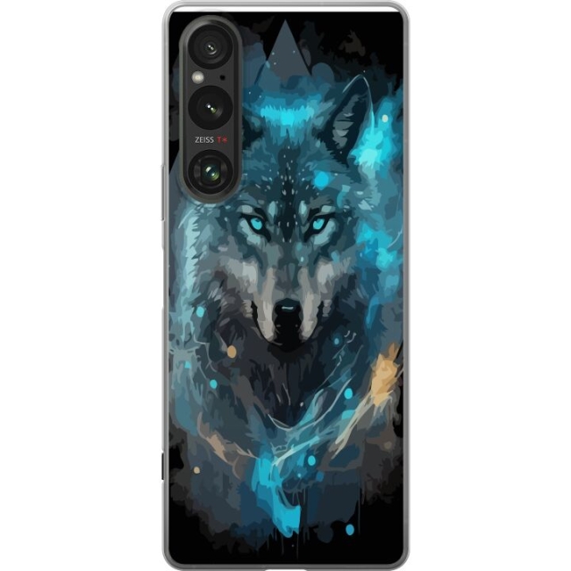 Kännykkäkuori Sony Xperia 1 V-laitteelle, jossa on Susi kuvio