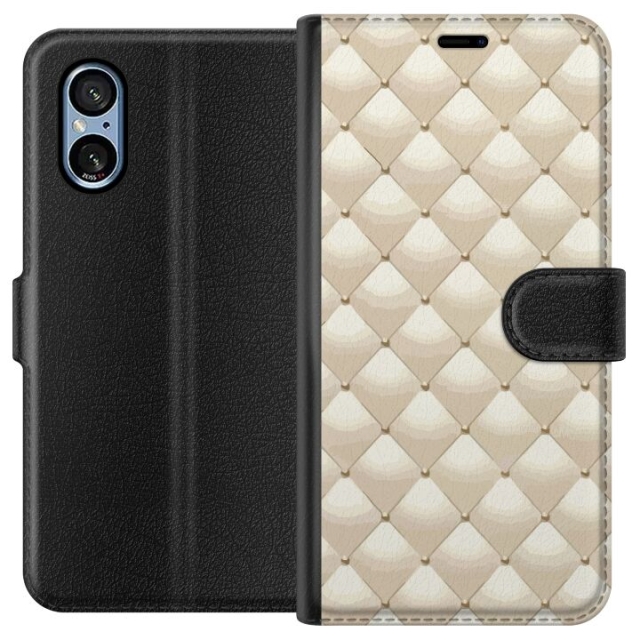 Lompakkokotelo Sony Xperia 5 V-laitteelle, jossa on Kultakiilto kuvio
