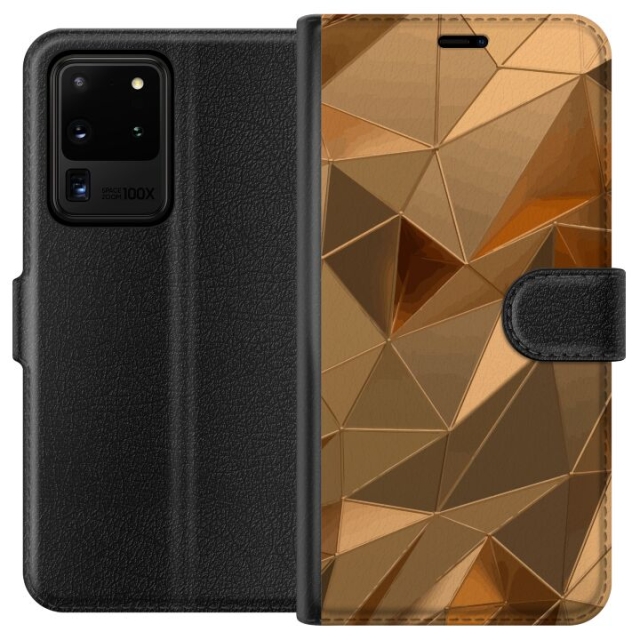 Lompakkokotelo Samsung Galaxy S20 Ultra-laitteelle, jossa on 3D Kulta kuvio