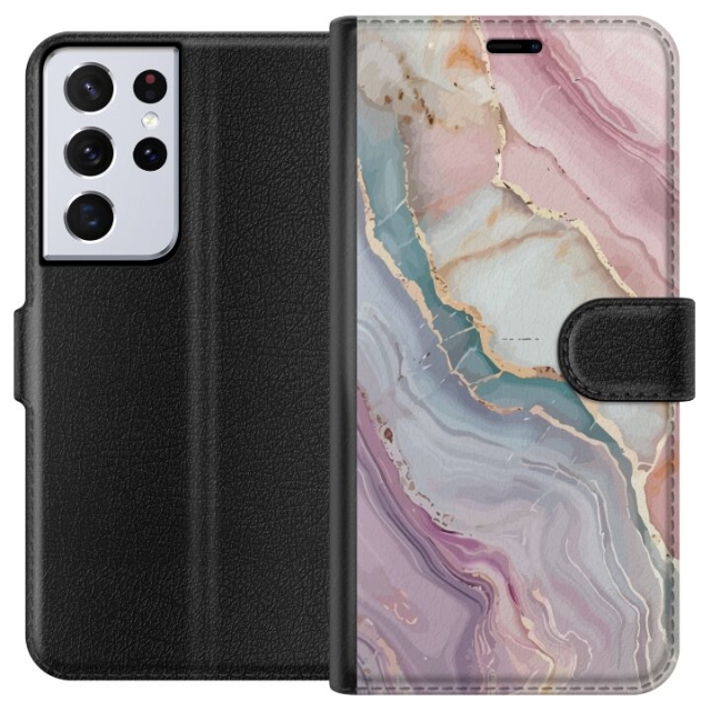 Lompakkokotelo Samsung Galaxy S21 Ultra 5G-laitteelle, jossa on Marmori kuvio