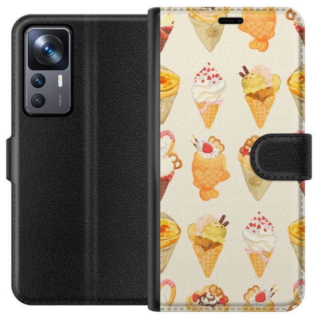 Lompakkokotelo Xiaomi 12T-laitteelle, jossa on Lasinen kuvio