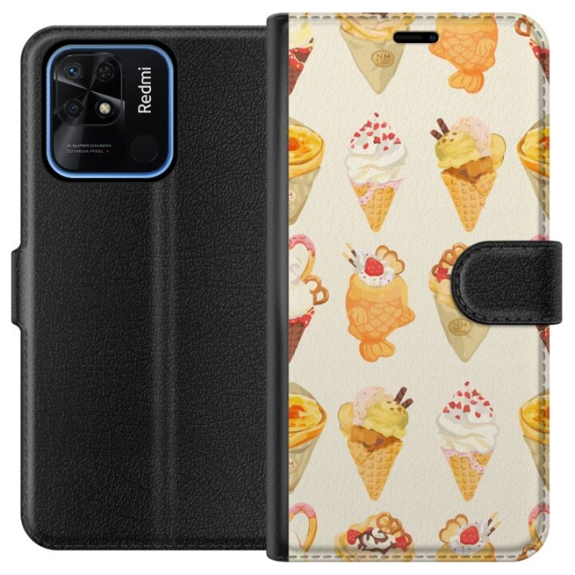 Lompakkokotelo Xiaomi Redmi 10C-laitteelle, jossa on Lasinen kuvio