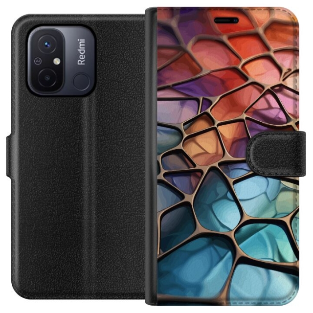 Lompakkokotelo Xiaomi Redmi 12C-laitteelle, jossa on Metallikuviointi kuvio