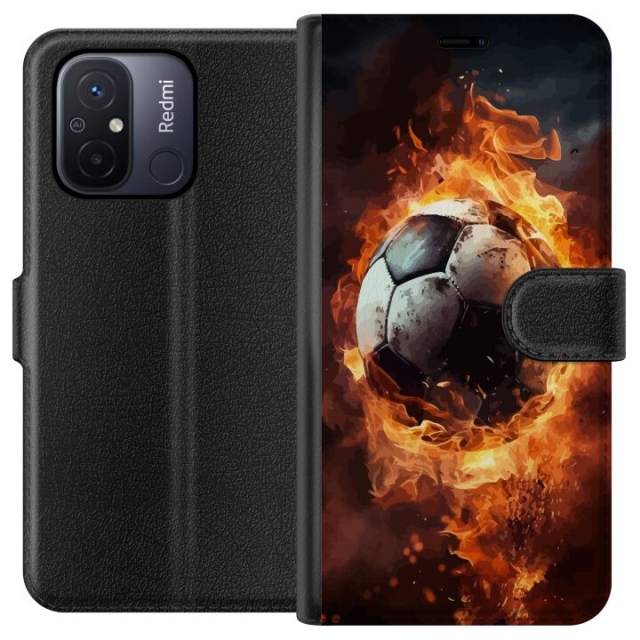 Lompakkokotelo Xiaomi Redmi 12C-laitteelle, jossa on Jalkapallo kuvio