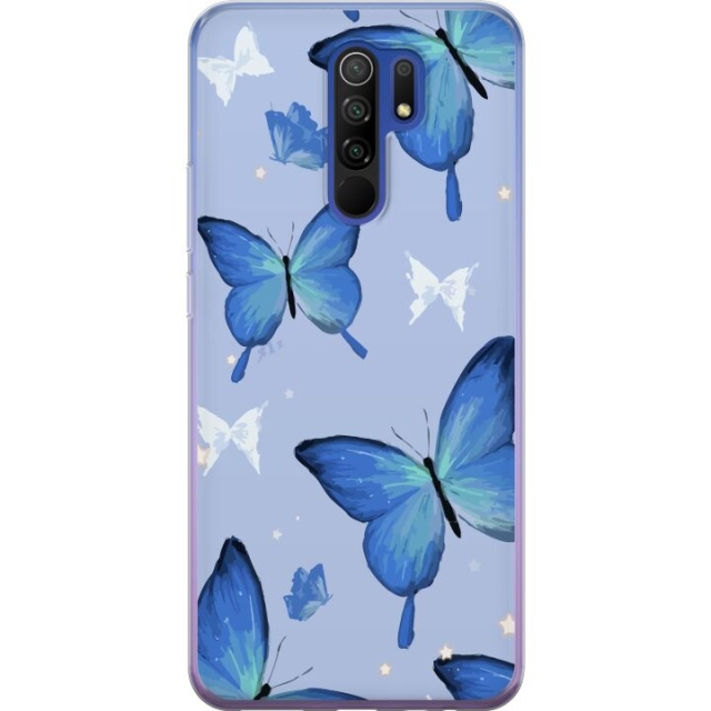 Kännykkäkuori Xiaomi Redmi 9-laitteelle, jossa on Sinisiä perhosia kuvio