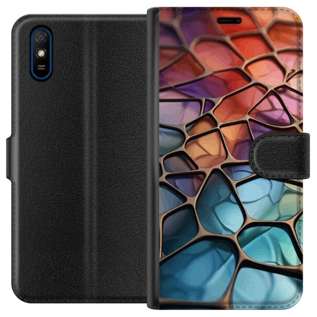 Lompakkokotelo Xiaomi Redmi 9A-laitteelle, jossa on Metallikuviointi kuvio