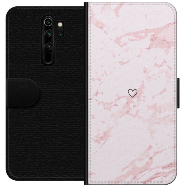 Lompakkokotelo Xiaomi Redmi Note 8 Pro -laitteelle, jossa on Roosa Sydän kuvio