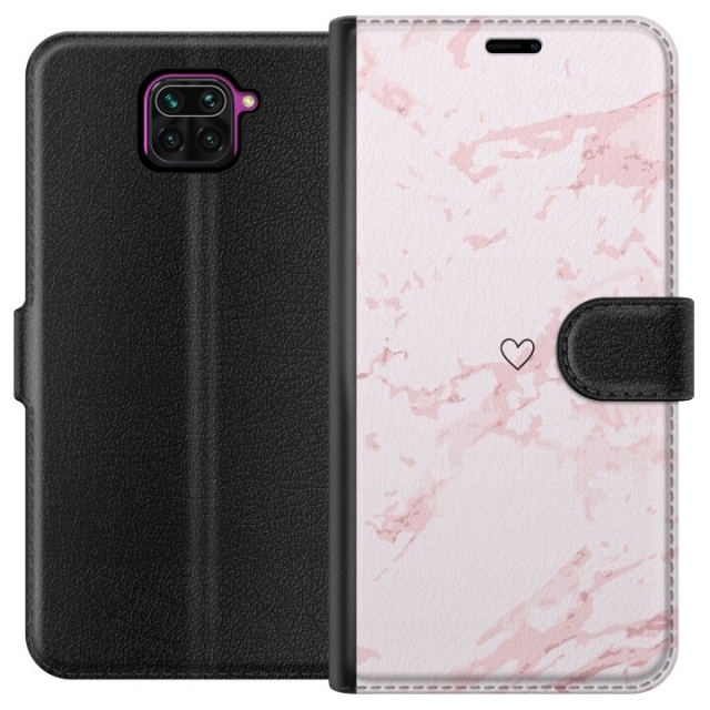 Lompakkokotelo Xiaomi Redmi Note 9-laitteelle, jossa on Roosa Sydän kuvio