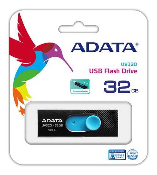 ADATA UV320 USB-muisti, 32GB, USB 3.1, musta/sininen
