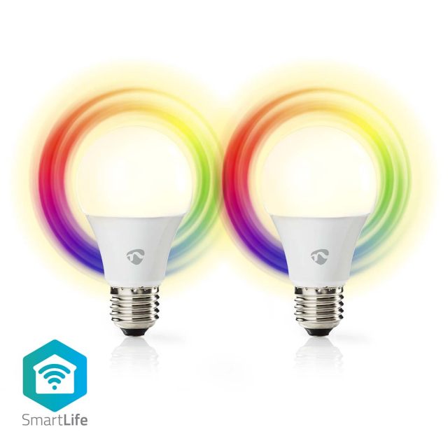Nedis SmartLife RGB Lamppu | E27 | 806 lm | 9 W | Lämpimästä kylmään valkoiseen / RGB | 2700 - 6500 K | Android™ / IOS | polttimo | 2 kpl