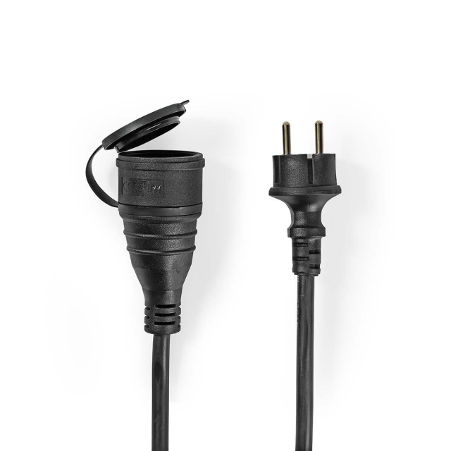 Nedis Jatkojohto Ranska M - Ranska F | Tyyppi F (CEE 7/7) | Maadoitettu Virtaliitin | 20.0 m | 3680 W | 250 V - 50/60 Hz | Maadoituksen tyyppi: Sivukontaktit | Pistokannan kulma: 90 ° | IP44 | H07RN-F 3G1.5 | Laitteen lähtövirran liittimet: 1 | Musta