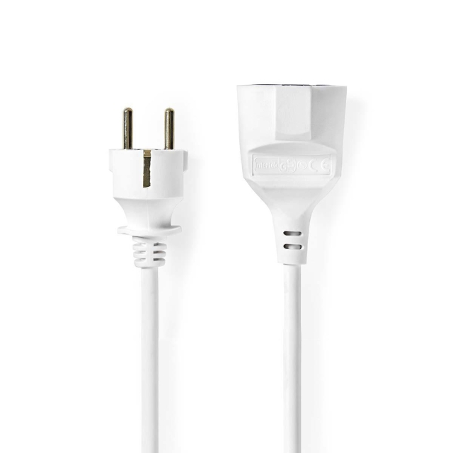 Nedis Jatkojohto Ranska M - Ranska F | Tyyppi F (CEE 7/7) | Maadoitettu Virtaliitin | 5.0 m | 3680 W | 250 V - 50/60 Hz | Maadoituksen tyyppi: Sivukontaktit | Pistokannan kulma: 90 ° | H05VV-F 3G1.5 | Laitteen lähtövirran liittimet: 1 | Valkoinen