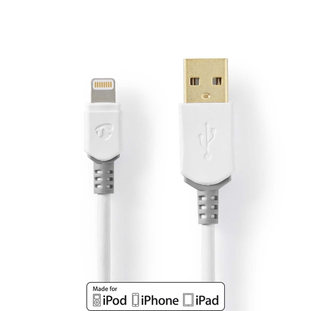 Nedis Lightning Kaapeli | USB 2.0 | Apple Lightning 8-Pin | USB-A Uros | 480 Mbps | Kullattu | 2.00 m | Pyöreä | PVC | Harmaa / Valkoinen | Laatikko