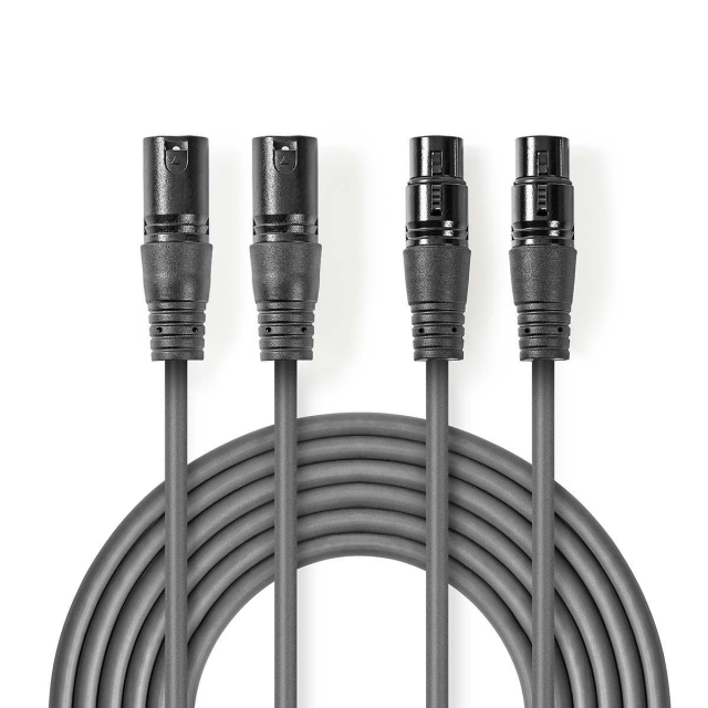 Nedis Balansoitu Audiojohto | 2x XLR 3-Pin uros | 2x XLR 3-Pin naaras | Niklattu | 3.00 m | Pyöreä | PVC | Tummanharmaa | Pahvikotelo