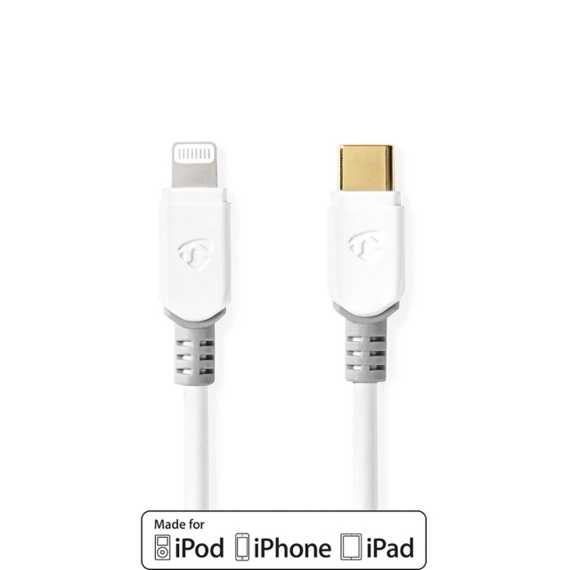 Nedis Lightning Kaapeli | USB 2.0 | Apple Lightning 8-Pin | USB-C™ Uros | 480 Mbps | Kullattu | 1.00 m | Pyöreä | PVC | Valkoinen | Laatikko