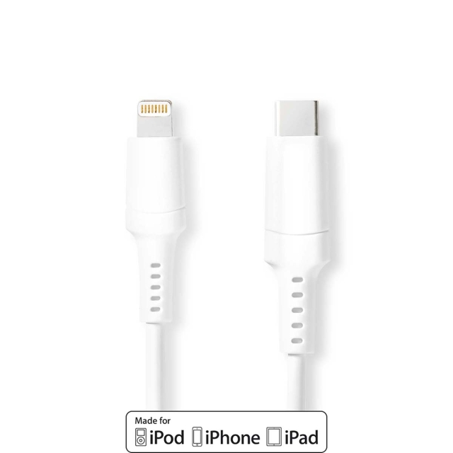 Nedis Lightning Kaapeli | USB 2.0 | Apple Lightning 8-Pin | USB-C™ Uros | 480 Mbps | Niklattu | 1.00 m | Pyöreä | PVC | Valkoinen | Laatikko