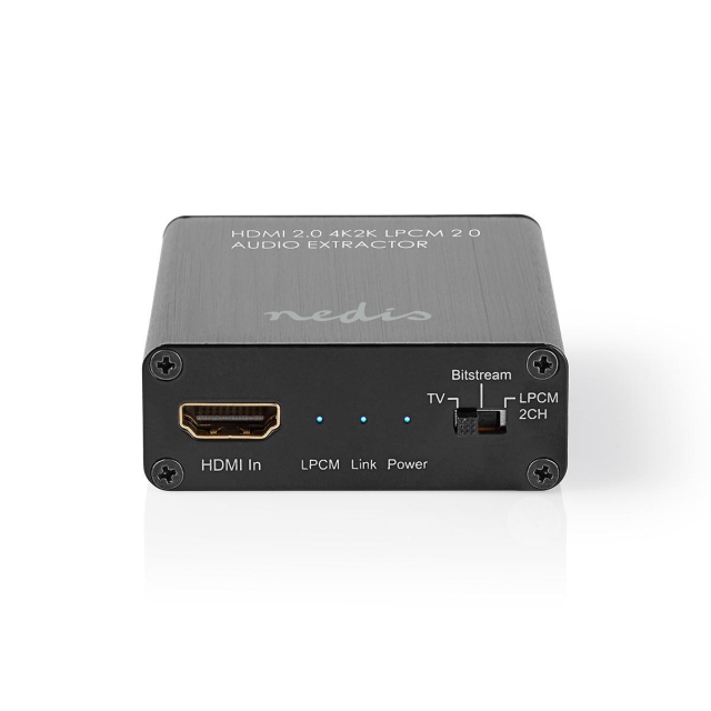 Nedis HDMI™ Erotin | HDMI™ Input | TosLink Female / 1x 3.5 mm / 1x HDMI™ Output | Maksimi kuvantarkkuus: 4K@60Hz | 18 Gbps | Metalli | Antrasiitti | Pakkaus
