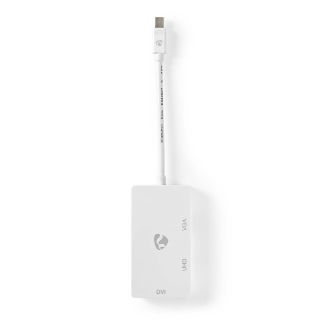 Nedis DisplayPort-sovitin | Mini DisplayPort Uros | DVI-D 24+1-Pin Naaras / HDMI™ Ulostulo / VGA Naaras | 4K@60Hz | Niklattu | Vaihdettava | 0.20 m | Pyöreä | ABS | ABS-Muovi | Valkoinen | Laatikko