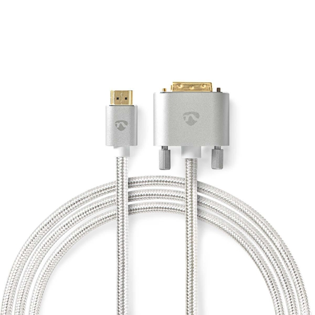 Nedis HDMI™ -kaapeli | HDMI™ liitin | DVI-D 24+1-Pin Uros | 2560x1600 | Kullattu | 2.00 m | Suora | Punottu | Hopea | Laatikko kannella ja ikkunalla