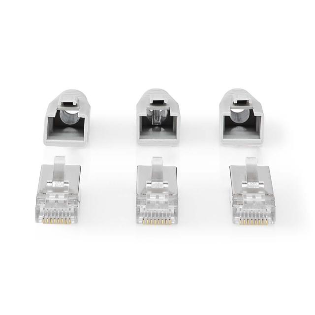 Nedis RJ45-liitin | RJ45 Pass Through | Kiinteä/juosteinen FTP CAT6a | Suora | Kullattu | 10 kpl | Polycarbonate | Harmaa / Musta / Valkoinen | Laatikko