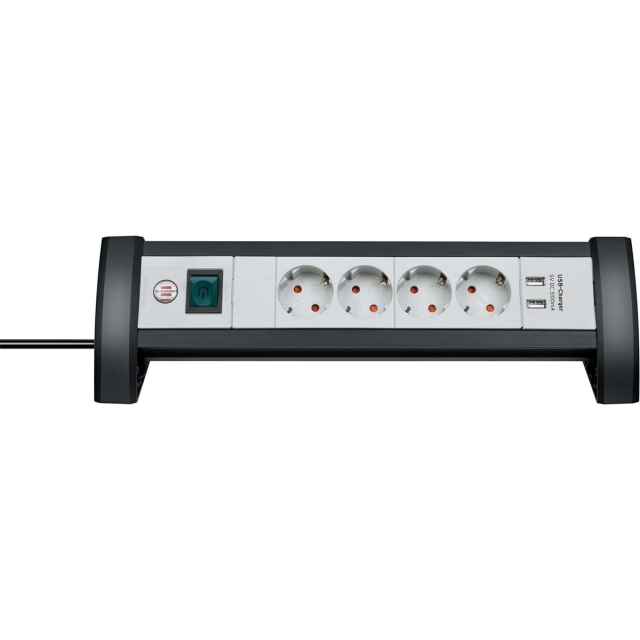 brennenstuhl Premium-Office-Line pistorasianauha 4-suuntainen kytkimellä (pistorasia pöydälle 1,8 m kaapelilla ja 2x USB, max. 3100 mA, Made in Germany) TYPE F
