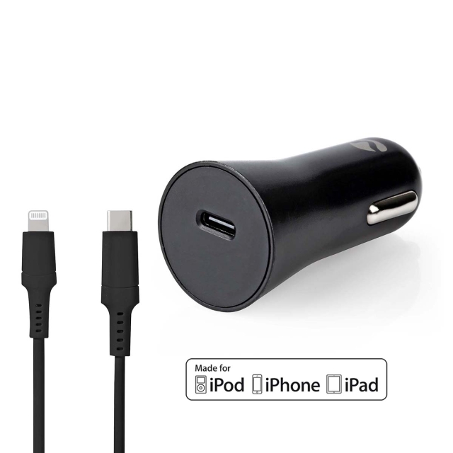 Nedis Autolaturi | 20 W | 1.67 / 2.22 / 3.0 A | Lähtöliitäntöjen määrä: 1 | Portin tyyppi: USB-C™ | Lightning 8-Pin (irrallinen) Kaapeli | 1.00 m | Automaattinen Jännitteen Valinta