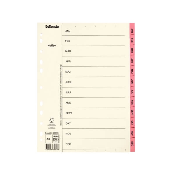 ESSELTE Register Servo A4/Jan-Dec Pinkki