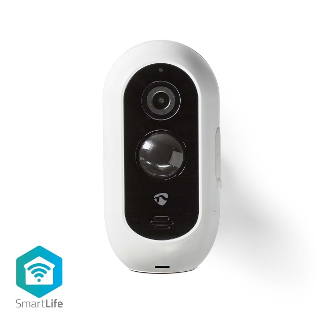 Nedis SmartLife Ulkokamera | Full HD 1080p | IP65 | Maks. akunkesto: 6 Kuukautta | MicroSD (ei sisälly) / Pilvipalvelutallennus (valinnainen) | 5 V DC | Liiketunnistimella | Yökuvaus | Valkoinen