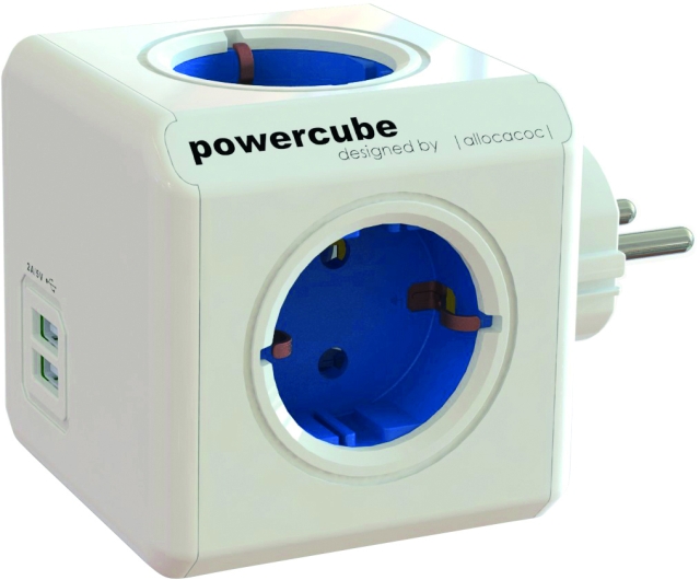PowerCube Original virtapaneeli, 4 pistorasiaa, 2x USB, sininen