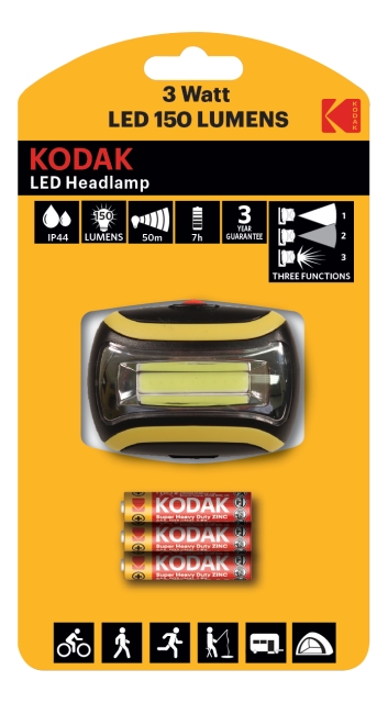 Kodak LED Headlamp, 150lm, 3 modes, 3W single LED, IP44, black