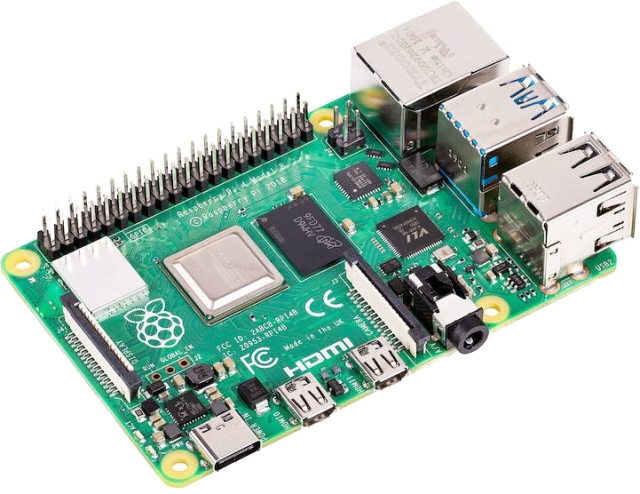 Raspberry Pi 4 Model B, 4 GB RAM, USB-C, dual Micro HDMI