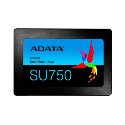 ADATA SU750 SSD-levy, 512GB, SATA, 3D NAND, SLC, 550MB/s, musta