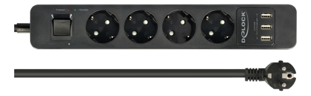 DE-LOCK Power strip with 4x CEE 7/3, 3x USB Type-A ports, child protec
