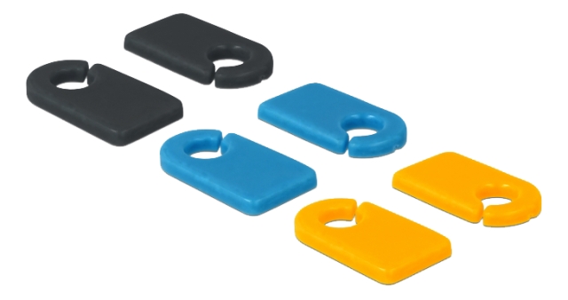 DE-LOCK Cable marker clips, 6-pack, black/blue/orange, 3,5mm cables, m