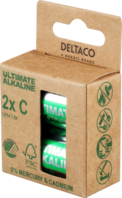 DELTACO Ultimate Alkaline C-batteri, 2-pack