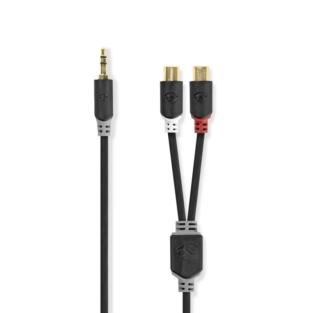 Nedis Stereoäänikaapeli | 3.5 mm uros | 2x RCA Naaras | Kullattu | 0.20 m | Pyöreä | Antrasiitti | Laatikko