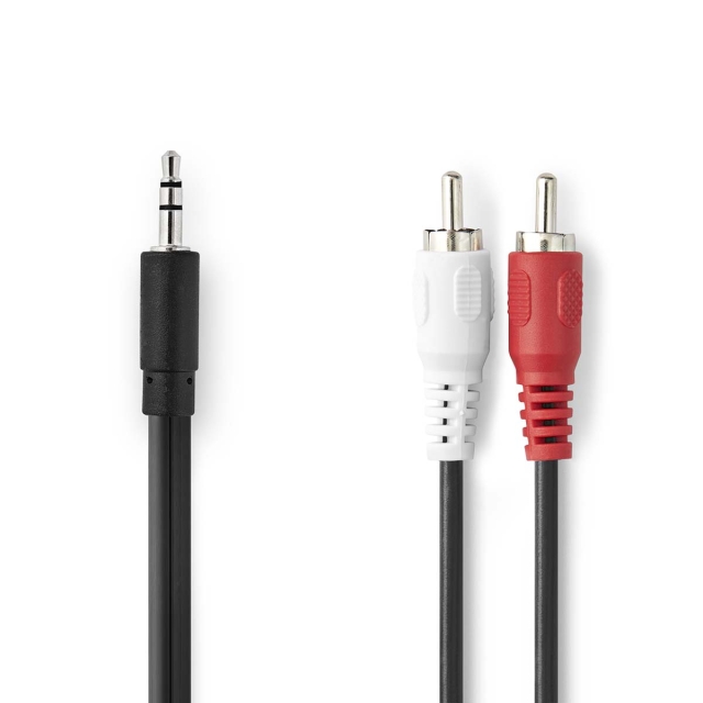 Nedis Stereoäänikaapeli | 3.5 mm uros | 2x RCA uros | Niklattu | 1.00 m | Pyöreä | Musta | Laatikko