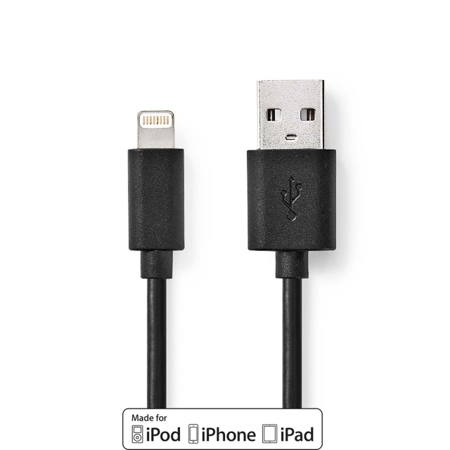 Nedis Lightning Kaapeli | USB 2.0 | Apple Lightning 8-Pin | USB-A Uros | 480 Mbps | Niklattu | 1.00 m | Pyöreä | PVC | Musta | Laatikko