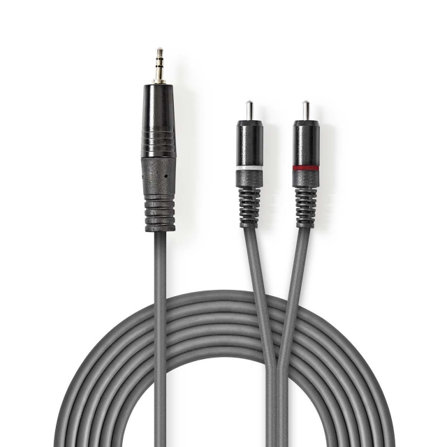 Nedis Stereoäänikaapeli | 3.5 mm uros | 2x RCA uros | Niklattu | 1.50 m | Pyöreä | Tummanharmaa | Pahvikotelo