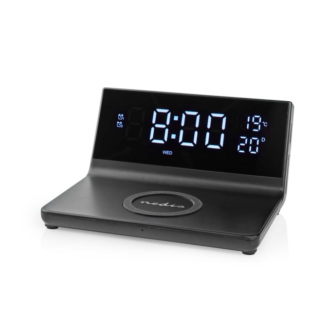 Nedis Herätyskello langattomalla latauksella | Qi-sertifioitu | 5 / 7.5 / 10 / 15 W | USB-A Male | 2 Hälytysaikojen | Torkkutoiminto