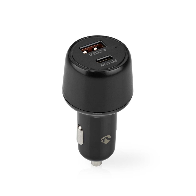 Nedis Autolaturi | 65 W | 2.0 / 3.0 / 3.25 A | Lähtöliitäntöjen määrä: 2 | Portin tyyppi: USB-A / USB-C™ | Automaattinen Jännitteen Valinta