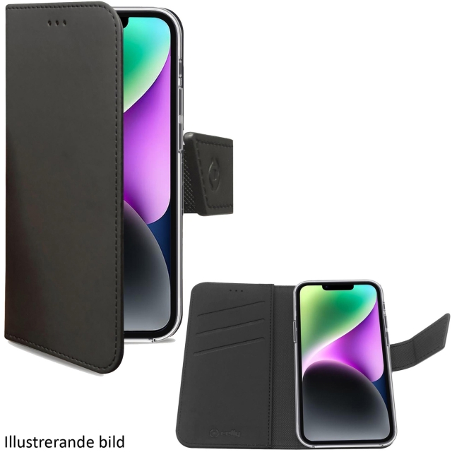 Celly Wally Wallet Case iPhone 15 Svart