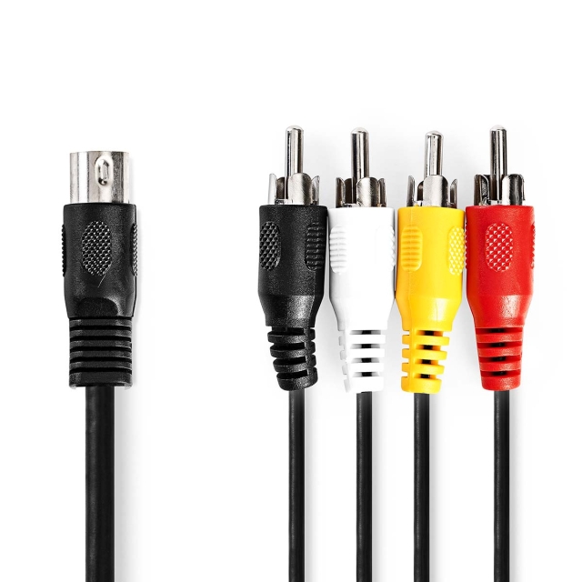 Nedis DIN Audiokaapeli | DIN 5-Pin uros | 4x RCA uros | Niklattu | 1.00 m | Pyöreä | PVC | Musta | Label