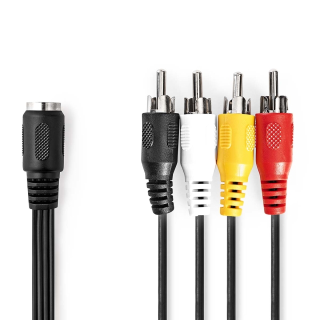 Nedis DIN Audiokaapeli | DIN 5-Pin naaras | 4x RCA uros | Niklattu | 0.20 m | Pyöreä | PVC | Musta | Label