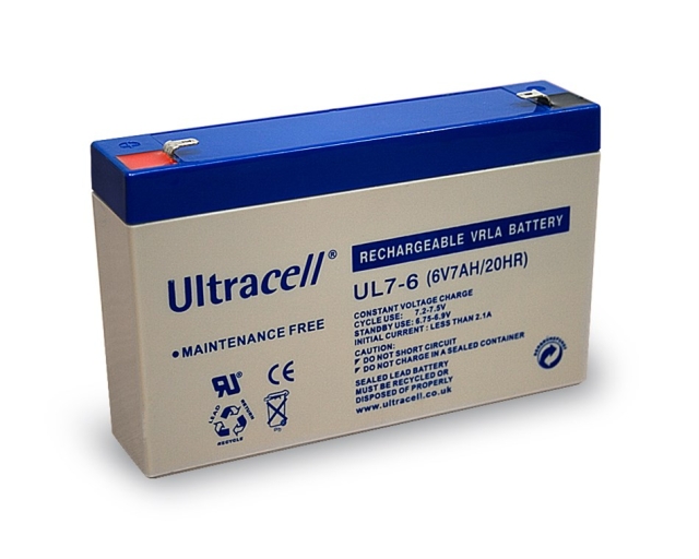 Ultracell Blybatteri 6 V, 7 Ah (UL7-6) Faston (4,8 mm) Blybatteri