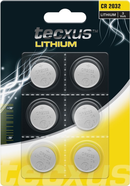 tecxus CR2032 batteri, 6 st. i blister litium-knappcell, 3 V
