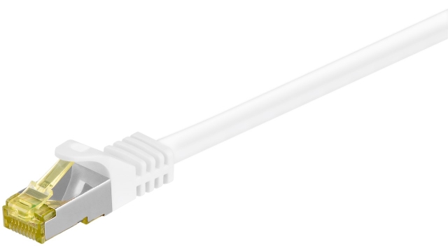 Goobay RJ45 patchkabel S/FTP (PiMF), 500 MHz, med CAT 7 råkabel, vit, 1,5 m LSZH halogenfri kabelhölje, koppar, RJ45-kontakt (CAT 6A)